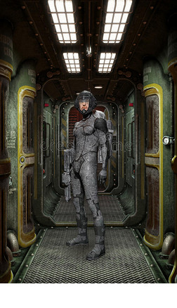 宇宙飞船里的未来派士兵