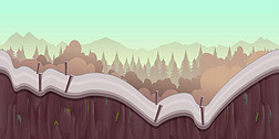 卡通森林景观，无尽的自然背景为电脑游戏。 树木，室外植物绿色，自然环境