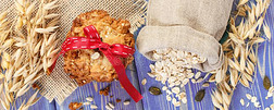 燕麦片甜饼干,小薄片采用黄麻纤维袋和耳关于燕麦