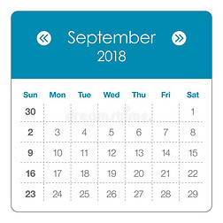 九月2018日历矢量说明