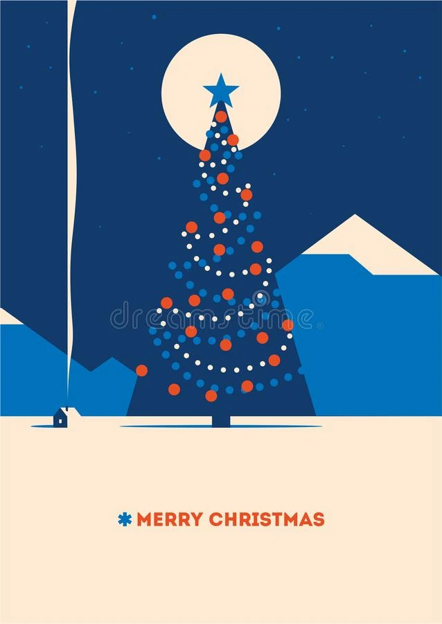 圣诞节树和山极简主义矢量说明