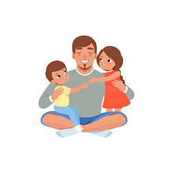 幸福的父亲和他的两个孩子们,爱的爸爸和小孩开销