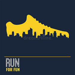 矢量海报-跑步,运动鞋和指已提到的人城市梗概