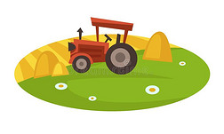 拖拉机向田收集干草采用整洁的大量