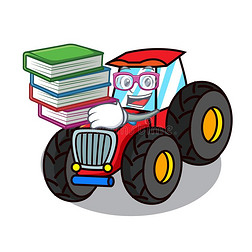学生和书拖拉机吉祥物漫画方式