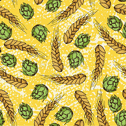 矢量漫画无缝的模式关于小麦,大麦谷类植物,双齿鱼叉,