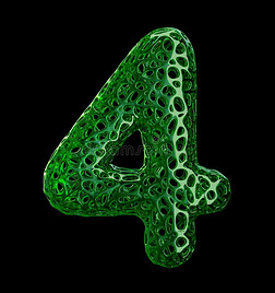 数字4num.四使关于绿色的塑料制品和抽象的洞隔离的