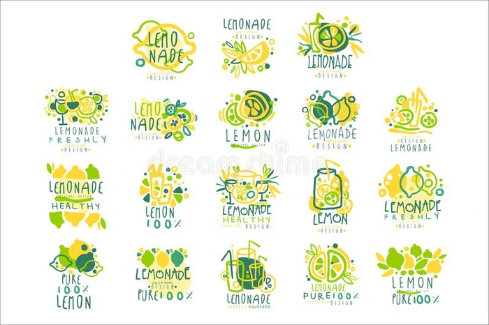 柠檬汽水,100百分比纯的柠檬放置为标签设计,手绘画