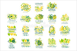 柠檬汽水,100百分比纯的柠檬放置为标签设计,手绘画