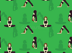 漫画女人瑜伽海豚使摆姿势背景无缝的壁纸