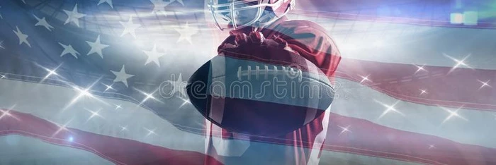 混合成的影像关于美国人足球演员起立采用橄榄球运动他