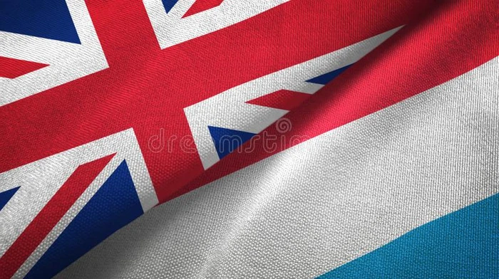 统一的王国和卢森堡公国两个旗纺织品布,织物全音节的第七音