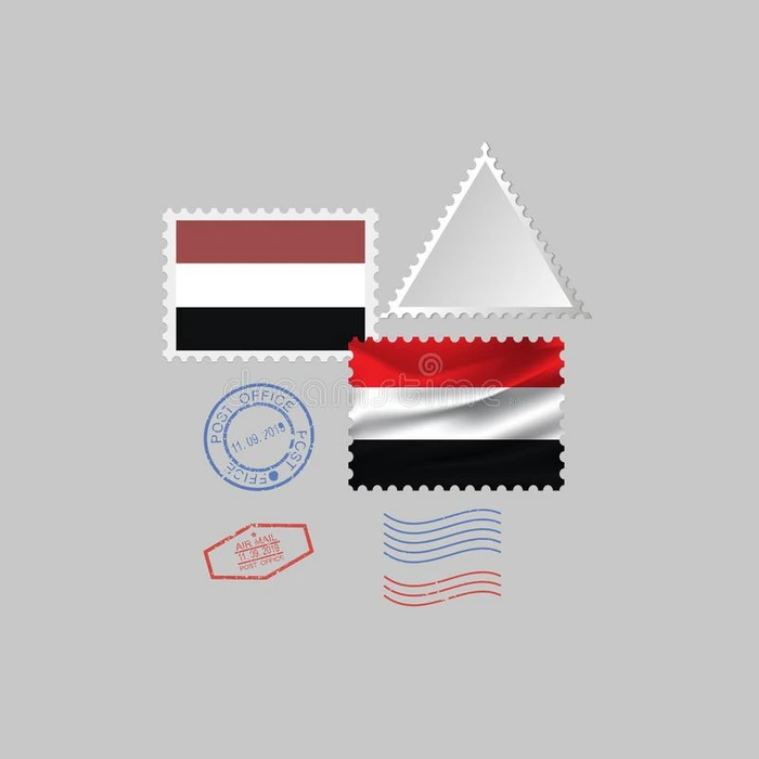 也门旗邮费邮票放置,隔离的向灰色背景,vectograp矢量图