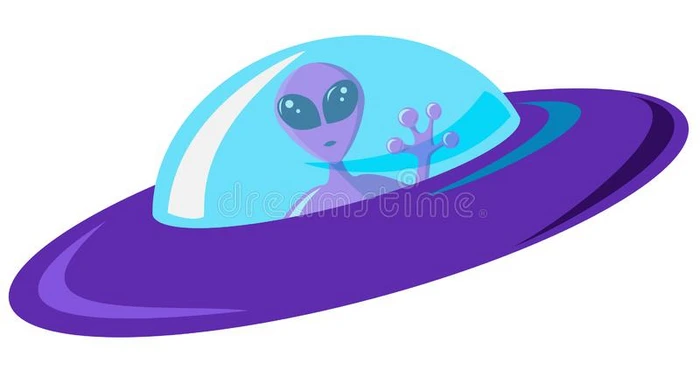 平的设计紫色的外国的宇宙飞船和蓝色玻璃.粉红色的火星人