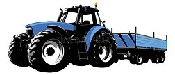 蓝色拖拉机和拖车为运送关于商品.农业