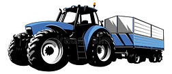 蓝色拖拉机和大的拖车为运送关于商品.agriculture农业