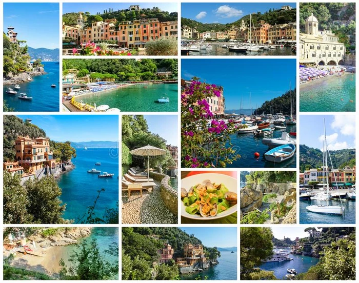 美丽的湾和富有色彩的住宅采用Portof采用o,利古里亚区,意大利