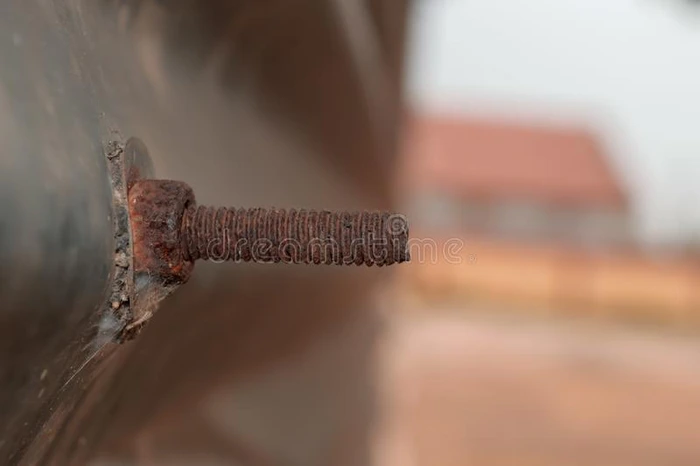 乡村的螺丝钉采用老的铁器盘子,螺丝钉和铁器,老的类型螺丝钉