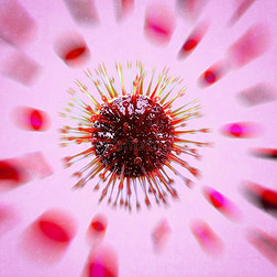 红色的日冕形病毒科维德19苍蝇通过血细胞.艺术的字母f