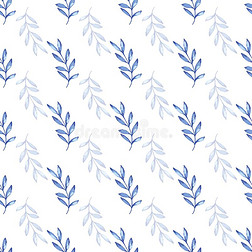 矢量蓝色水粉画织地粗糙的树叶格子无缝的模式